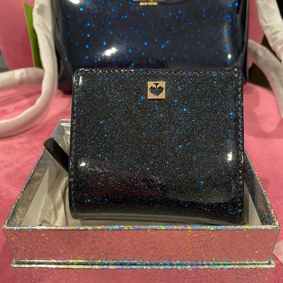 BNWT Kate Spade Mavis Street Amy Blue Glitter Crossbody & Wallet SET! - Picture 8 of 15